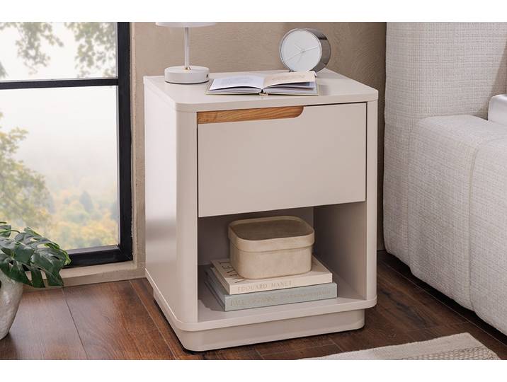 Design Nachtschrank LIV 55cm cashmere weiß mit Schublade und offenem Fach Modern & Design
