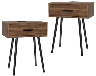 No 2 SET Nightstand with Charging Port and Wooden Drawers