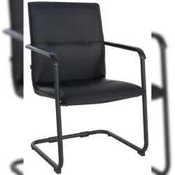 DELUKE® Besucherstuhl SEATTLE - 92x56x60cm, Schwarz/Schwarz | Kunstleder | Metall Gestell | Konferenzstuhl Wartezimmerstuhl