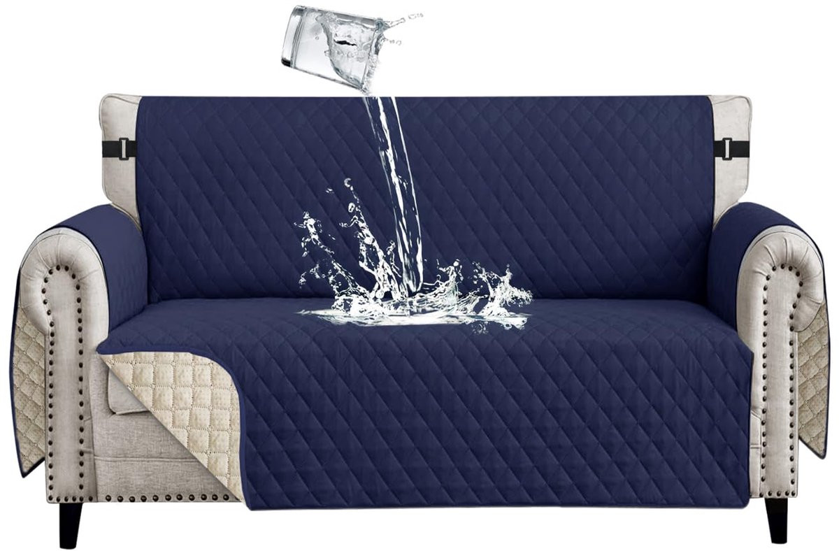 Ibenzoa Waterdichte en Krasbestendige Omkeerbare Bankhoes voor 2-Zitsbanken met Armleuningen, Marineblauw