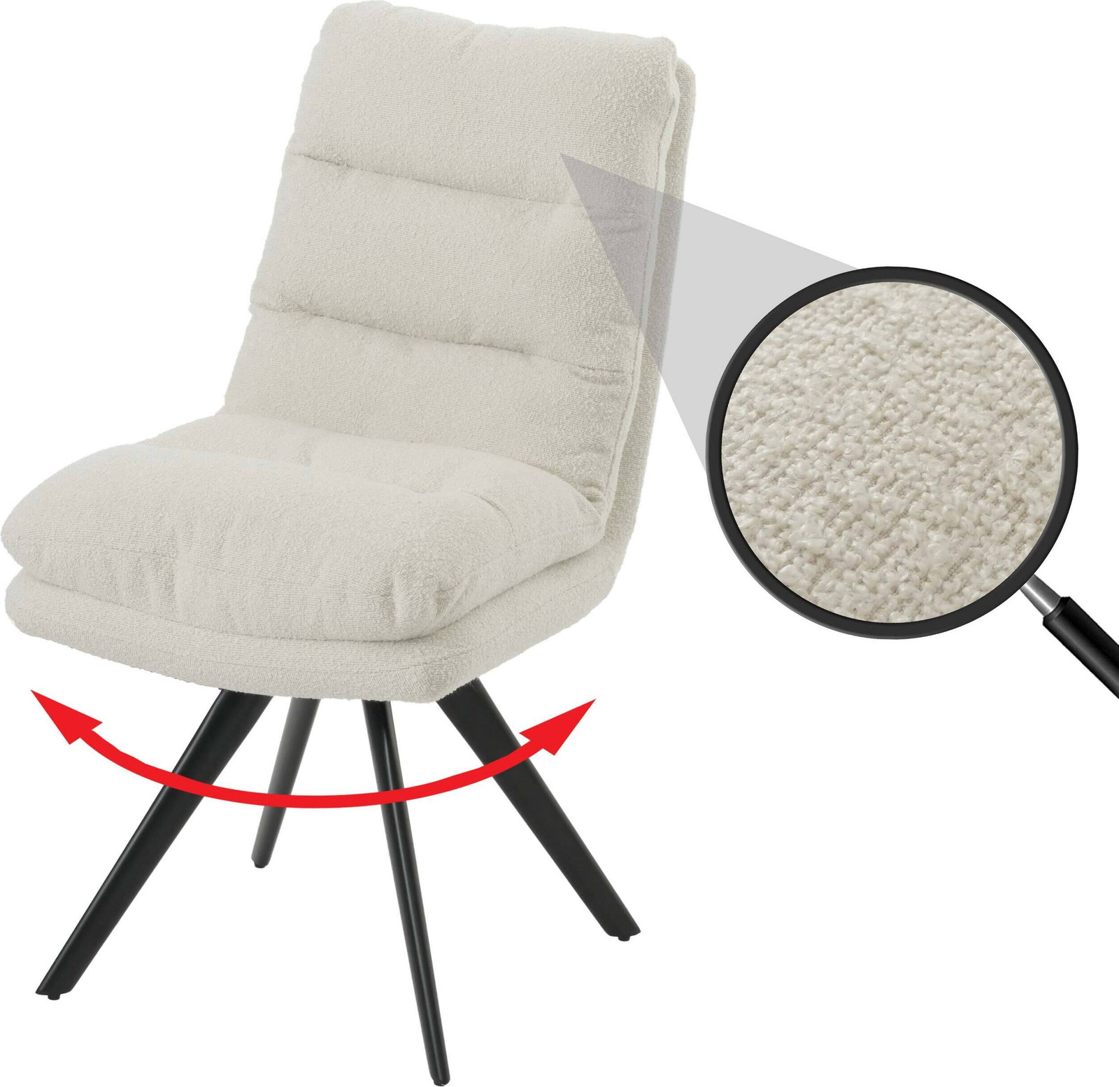 Mendler Eetkamerstoel HWC-G66 met armleuningen, draaibaar, crème-wit bouclé textiel