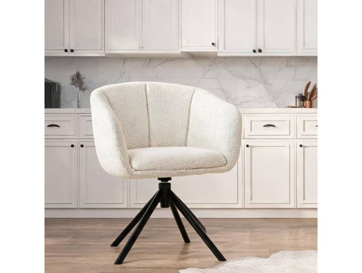 Fauteuil en tissu crème design scandinave rotatif piètement métal 58 5x59x78 5 cm