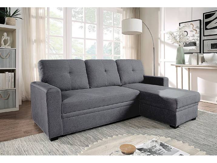 ATLANTIC home collection Ecksofa Gerrit L-Form, Schlafsofa mit Bettkasten, grau, 3 Rückenkissen, stabil