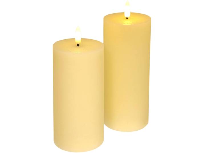 LED-Kerze I.GE.A. LED Echtwachskerze 2er Set , beige (creme), B:8cm H:17,5cm Ø:8cm, Wachs, Kerzen, LED-Kerze, Mit Timer Flackernd Stumpenkerze Adventskerzen Adventskranz