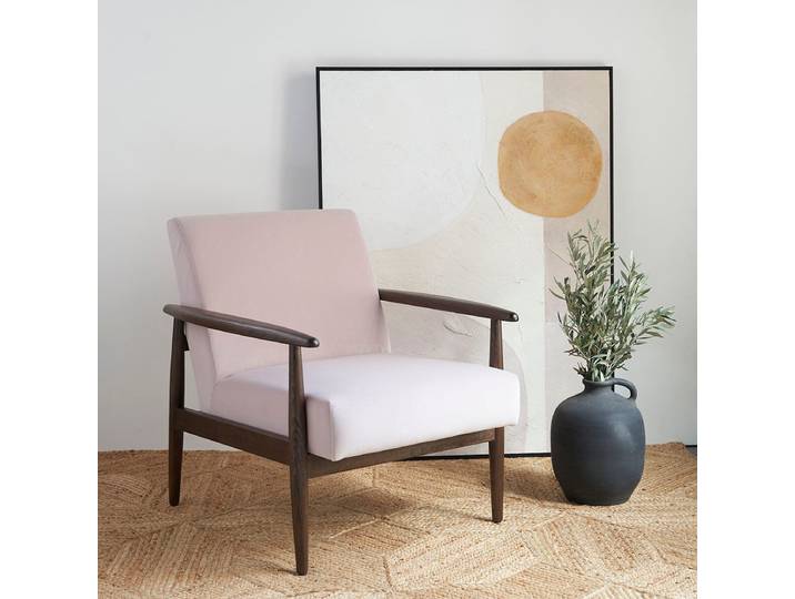 Fauteuil en frêne et velours nude Octave