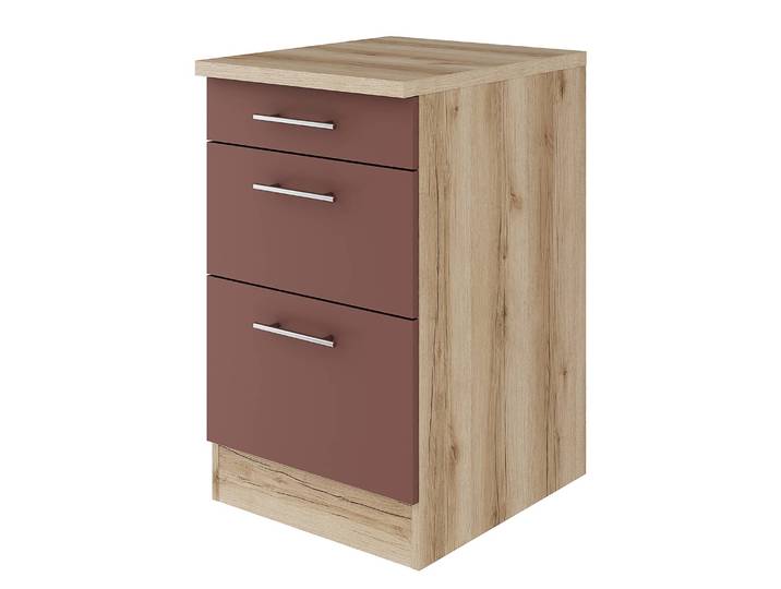 Schubladenunterschrank 50cm Rot/Rostrot/Wildeiche Dekor
