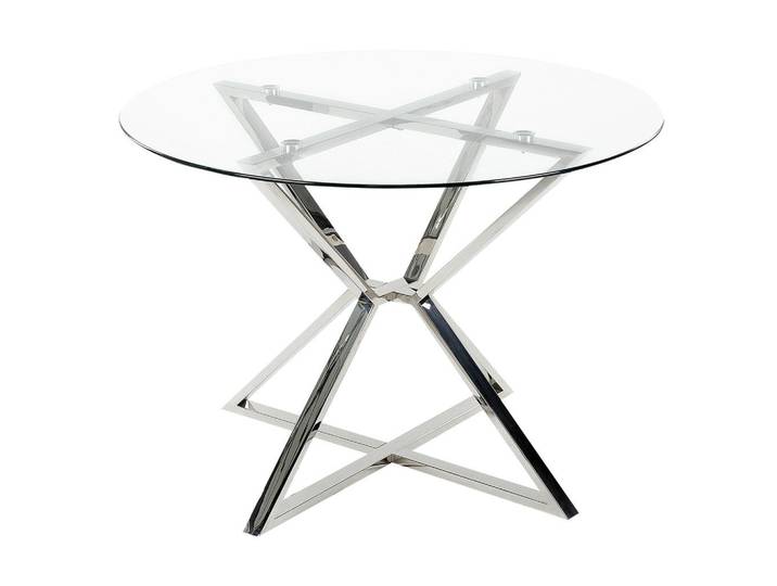 Beliani Esstisch 105/75 cm Transparent, silberfarben Rund Bosco, Glas, 105x75x105 cm, Esszimmer, Esstische