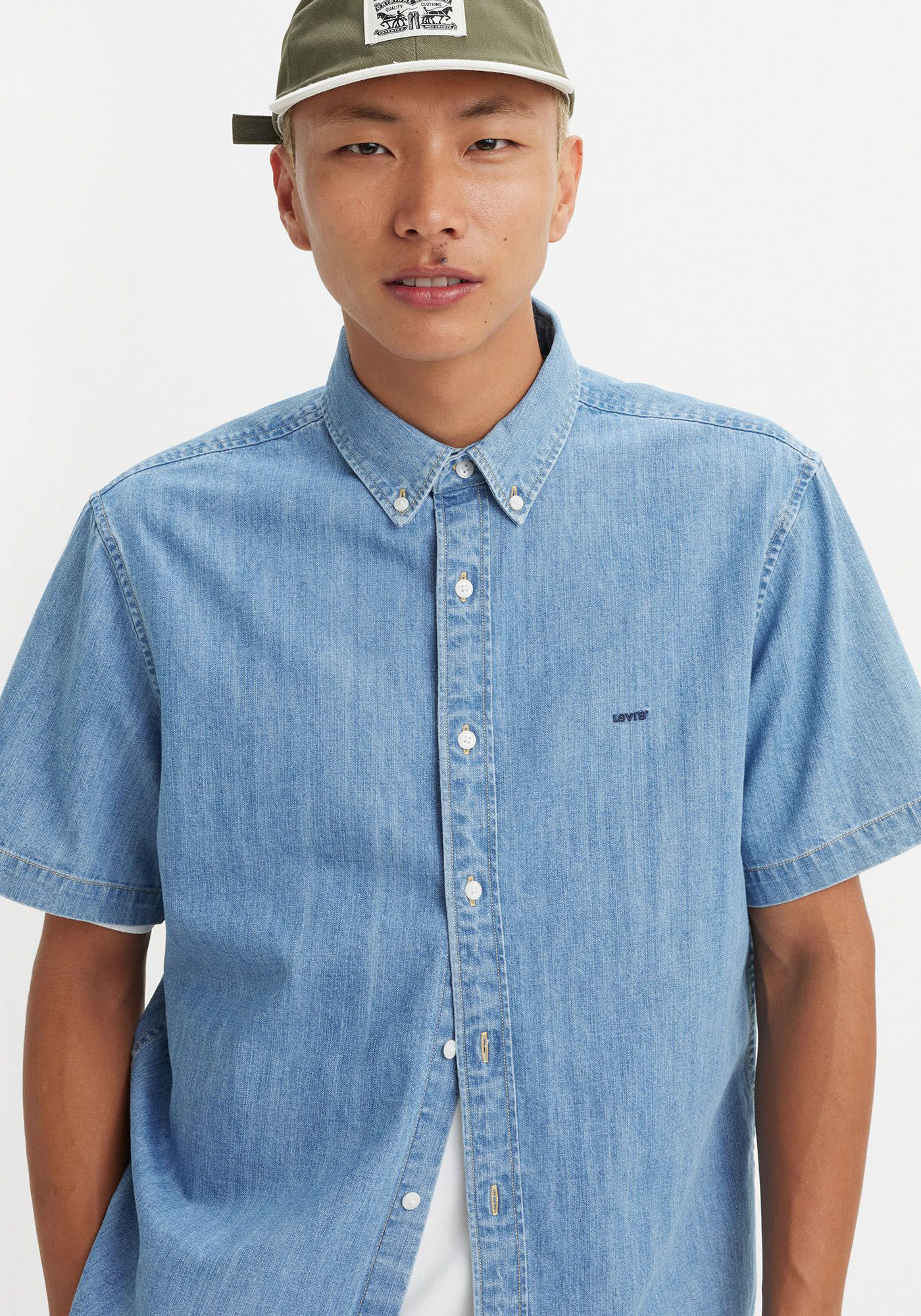 Jeanshemd LEVI'S "SS AUTHENTIC BUTTON DOWN", Herren, Gr. M, N-Gr, blau (eli medium blau wash), Denim/Jeans, Obermaterial: 100% Baumwolle, Hemden Jeanshemd eli medium blau wash M, N-Gr