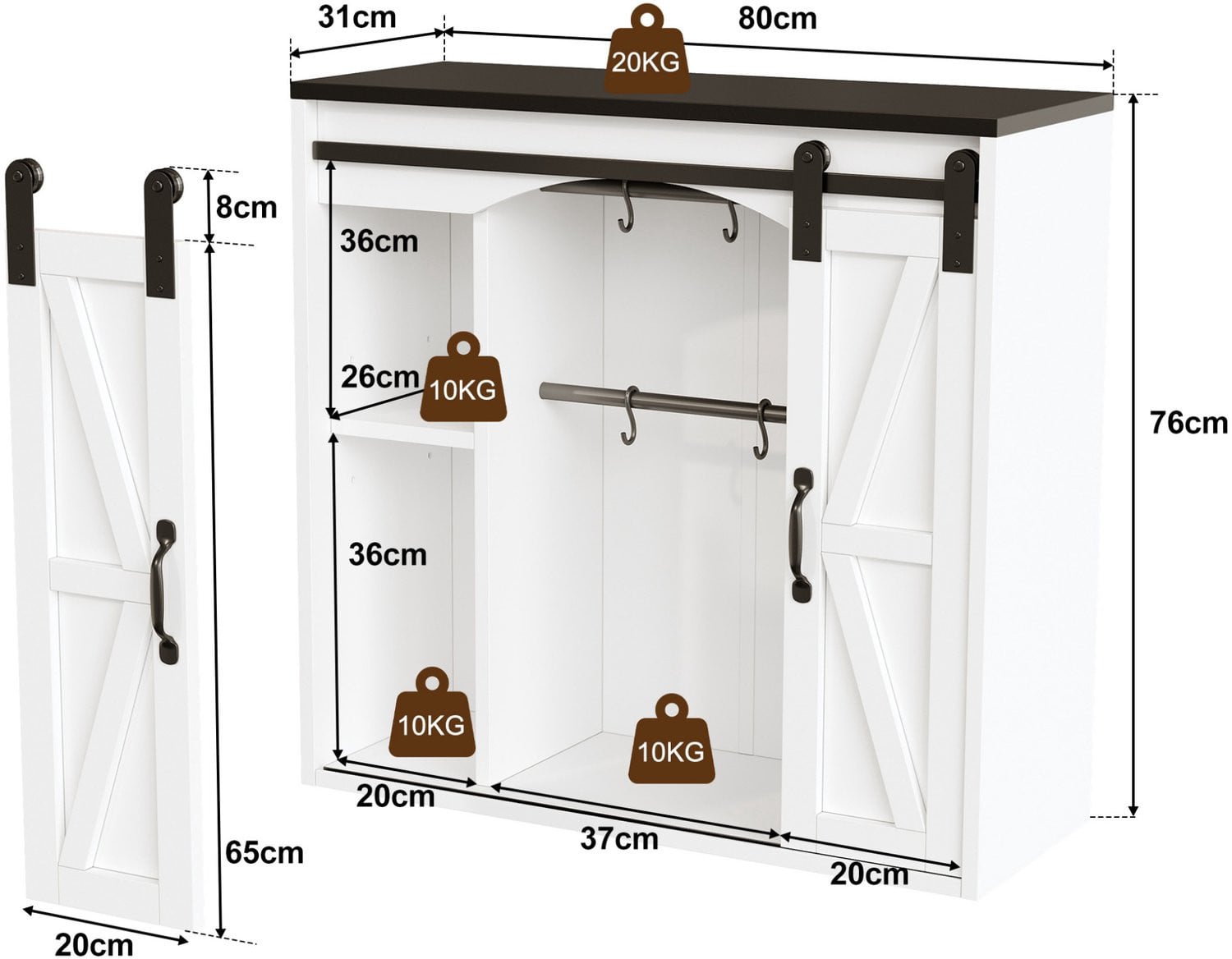 CHICFURN Keukenkast met schuifdeuren voor wandmontage, Wit