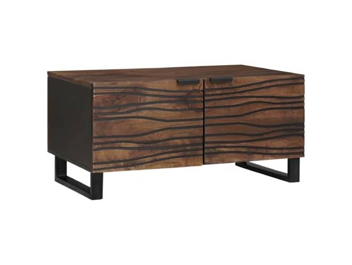 HEFZGDB Walnuss Couchtisch mit Wellenmuster und Zwei Türen – Massivholz Stauraum Tisch 100 x 50 x 40 cm, Moderne Wohnzimmer Einrichtung, robuste hitzebeständige Oberfläche, Elegante