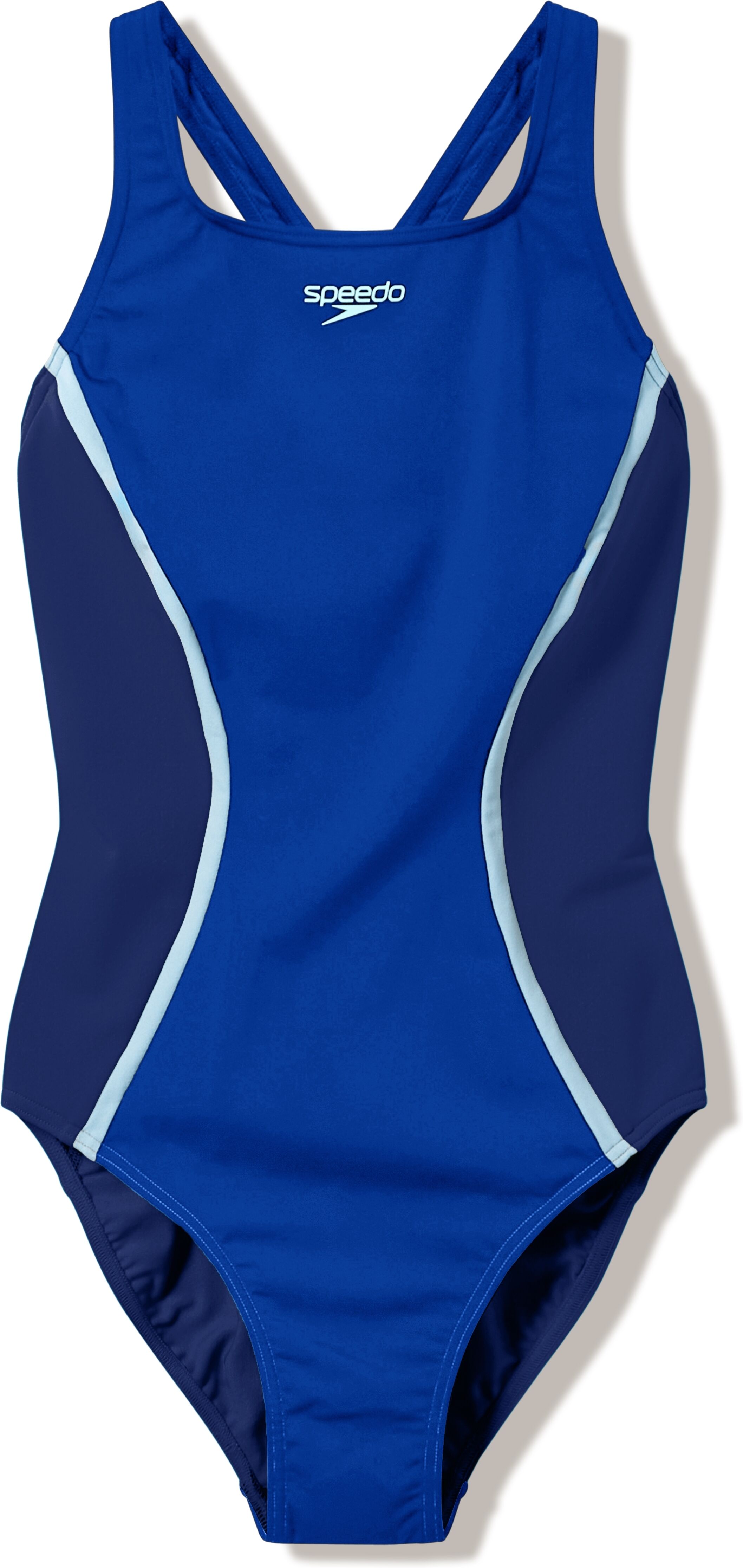 Badeanzug SPEEDO "SOLID SPLICE MEDALIST 1PC BLU/DKBLU", Damen, Gr. 40, N-Gr, blu, dkblu, Obermaterial: 100% Polyester, Badeanzüge Badeanzug, für aktives Schwimmen und Fitnesstraining, mit Vier-Wege-Stretch