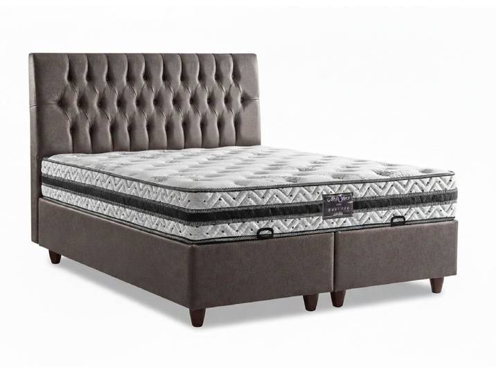 JVmoebel Boxspringbett Bett mit Matratze Moderner Stil Grau Bett mit Stauraum Weiches Bett