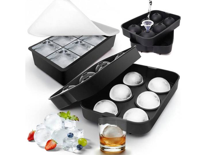 Eiswürfelform Silikon 2er Set mit Deckel BPA-frei, Schwarz, Kunststoff, 1x1x1 cm, Barzubehör & Weinzubehör, Barzubehör