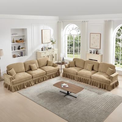 "GDFStudio - Classic Chenille 3-Seater 107"" Modular Sofa Set with Flared Arms and Removable Ruffles Pleats Skirts (Set of 2)"