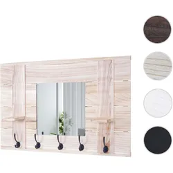 Wandgarderobe HWC-C89 mit Spiegel, Garderobenpaneel Garderobe, Shabby-Look Vintage, 5 Haken 90x60cm ~ naturbraun