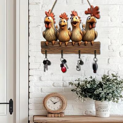 Inspired Finds Rustic Hen Wooden Key Holder Wall Mounted Farmhouse Key Rack Decor Rustic Hen Wooden Key Holder Wall Mounted Farmhouse Key Rack Decor