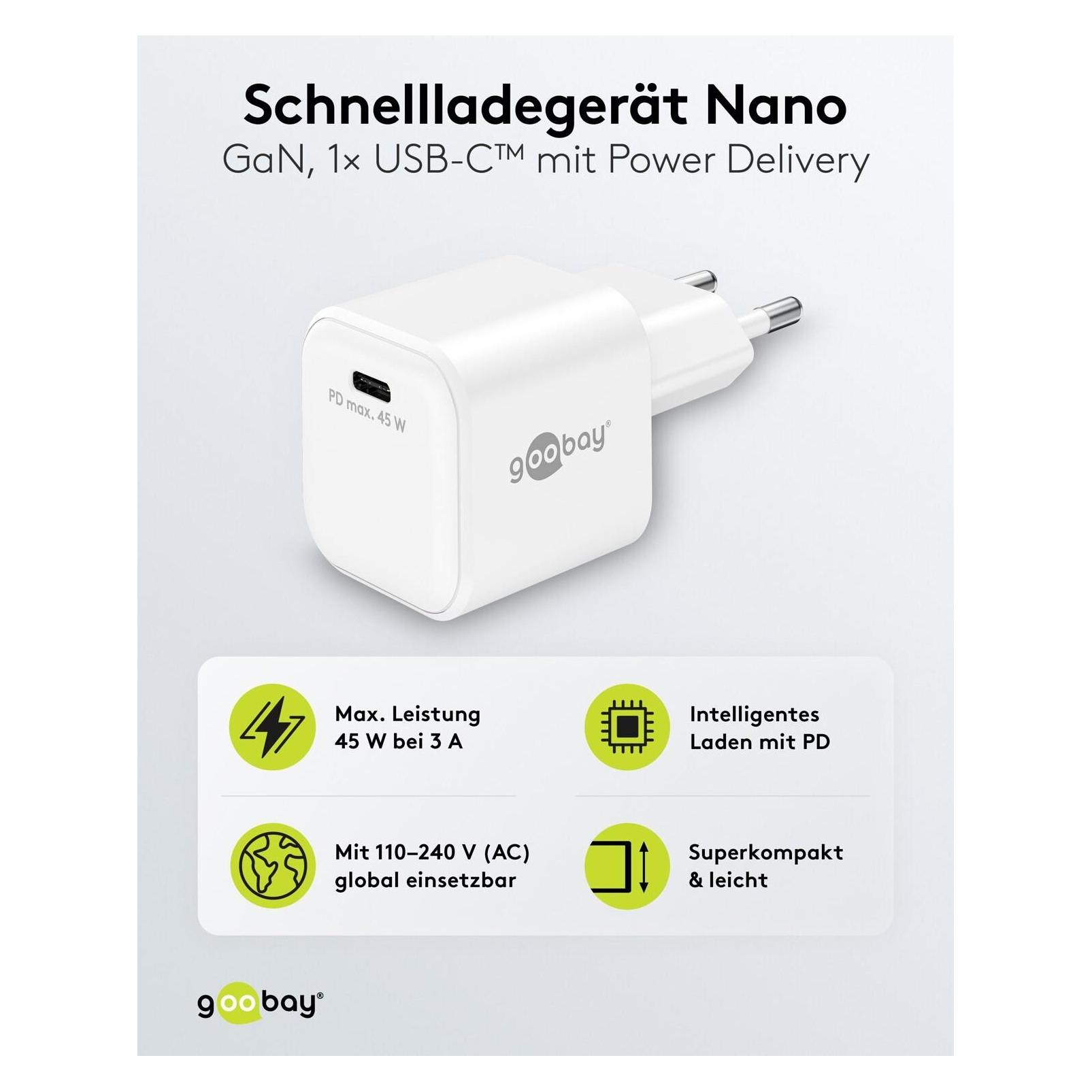 Goobay 45 W USB-C PD GaN Schnellladegerät Nano wh (45 W, 1 Port) (80241)