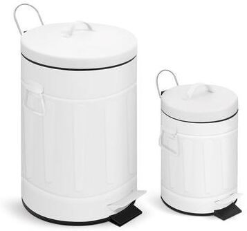 Innovaze 3.2 Gal./12-Liter and 0.8 Gal./3 Liter Old Time Style Round White Metal Step-on Trash Can Set