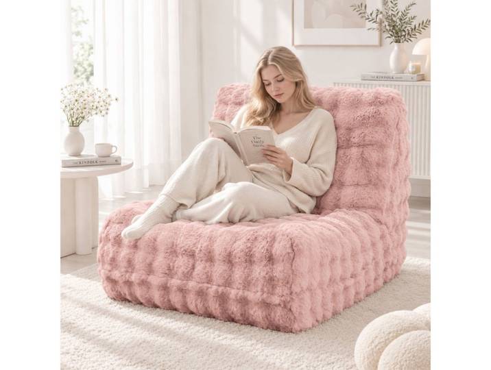 VUZINIC Sitzsack Flauschiger Bubble Kunstfell-Sitzsack, übergroßes rosa Bodensofa (1 St), mit hoher Rückenlehne für Schlafzimmer & Dorm, Rosa