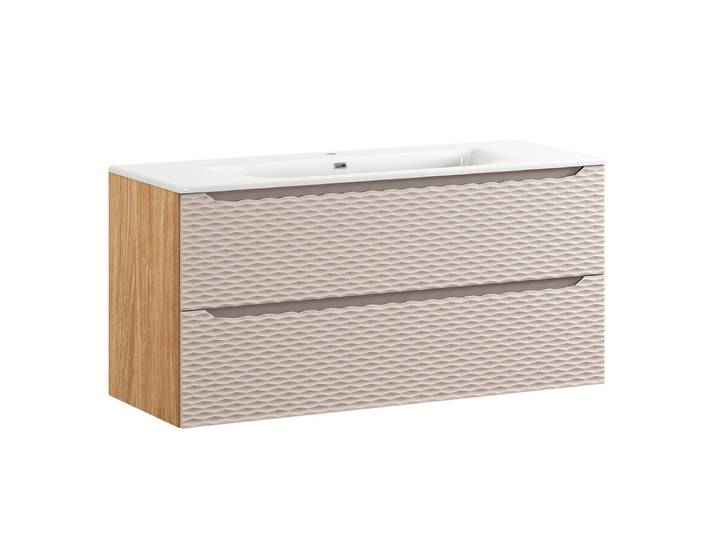 Meuble simple vasque encastrée 120cm 2 tiroirs Elora Beige et bois