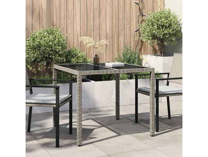 Automne/hiver  Gris Table de jardin pour repas Gris 90x90x75cm Poly rotin - Hauteur:75cm DEC4142679