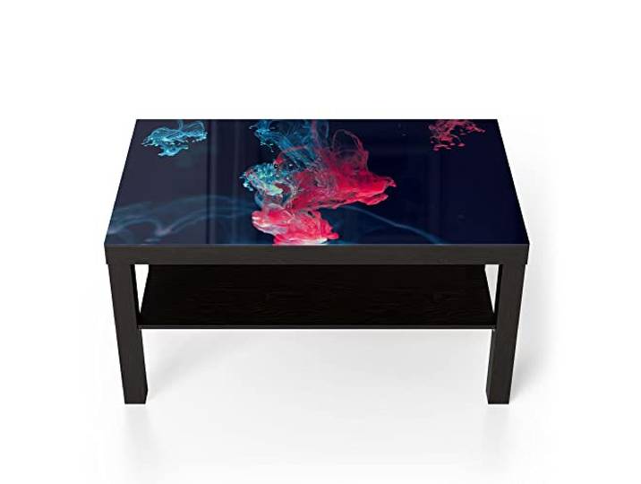 DEQORI Glastisch schwarz groß 90x50 cm Motiv Tintentropfen im Wasser ausgefallener Beistelltisch aus Glas Hochglanz Couchtisch fürs Wohnzimmer moderner Couch Tisch mit Design