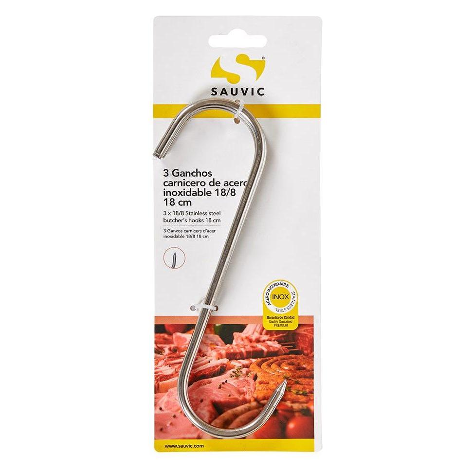 Sauvic 18/8 stainless steel butcher hooks 18 cm length, blister 3 units (34785600)