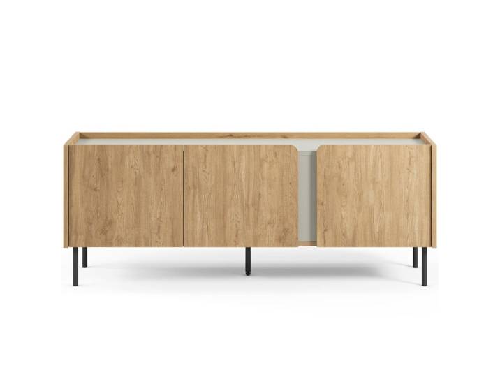 Meuble tv 3 portes décor chêne et vert 140 cm