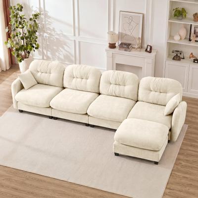 Loedds 140-inch 4-Seat Modular L-Shaped Chenille Sectional Sofa with Ottoman and Button Tufting for Living Room