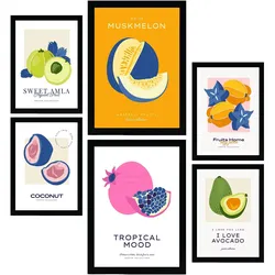 POSTER Set Mit 6 Lebensmittel Und Ernährungs Tropische Umgebung A3 & A4 Schwarzer Rahmen