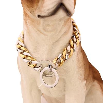 15 mm eBay-Titanstahl, Edelstahl, goldenes Pitbull-Haustier, große Hundekette, Haustierkettenhalsband