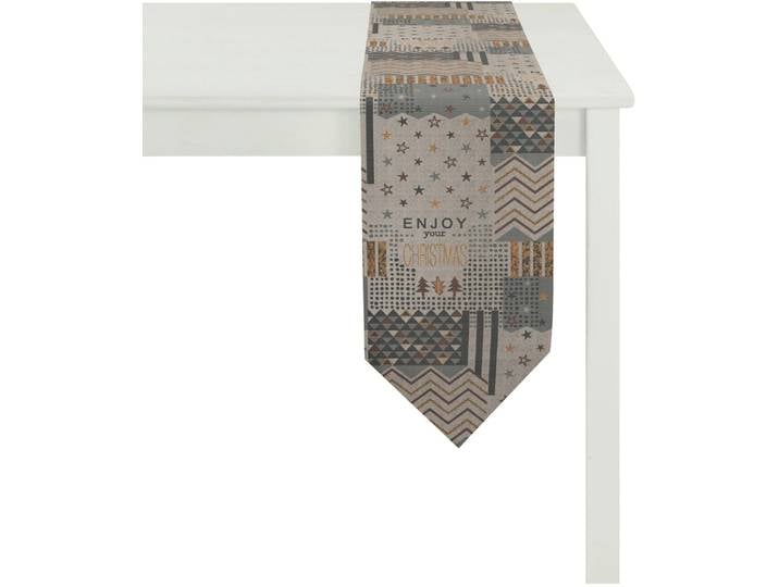 Tischband APELT 5200 CHRISTMAS ELEGANCE, Weihnachtsdeko, Weihnachten , grau (anthrazit, kupferfarben), B:24cm L:175cm, Polyester, Viskose, Tischdecken, Tischband