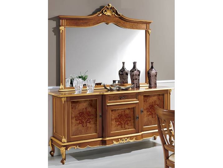 Xlmoebel Sideboard Italienisches Massivholz-Sideboard mit passendem Spiegel (Sideboard mit Spiegel, Sideboard + Spiegel), Hergestellt in Italy