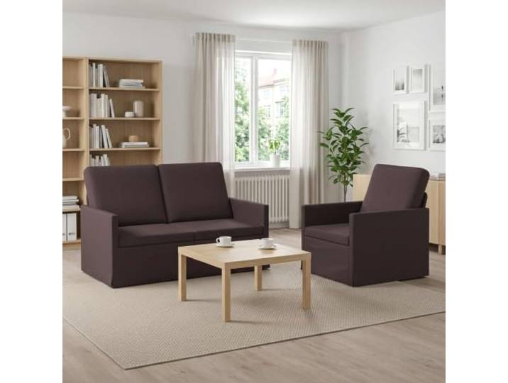 Sofa-Set 2 pcs Dunkelbraun Stoff mit Metallrahmen 2er Couch,100% Polyester,Schaumstofffüllung,Kissen-Rücken,leichte Reinigung,Montage zu zweit