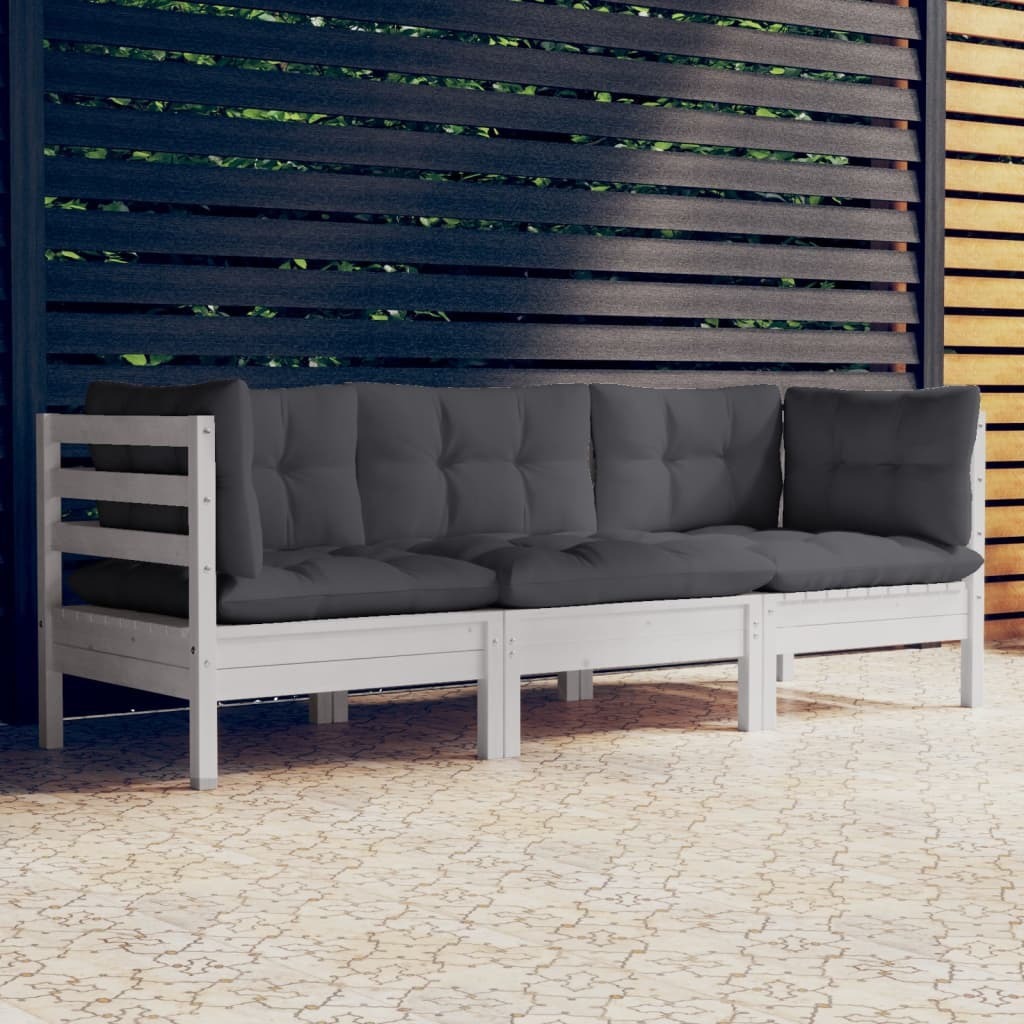 The Living Store 3-Sitzer-Gartensofa mit Anthrazit Kissen Massivholz Kiefer