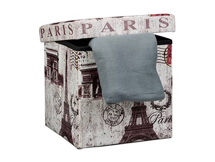 Relaxdays Tabouret Pliant Pratique pour Le Rangement\, Stable\, avec Couvercle\, Paris\, 38 cm de Hauteur