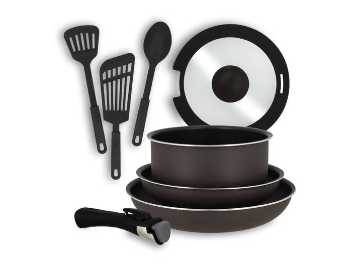Batterie de cuisine 8 pièces en aluminium noir - tous feux