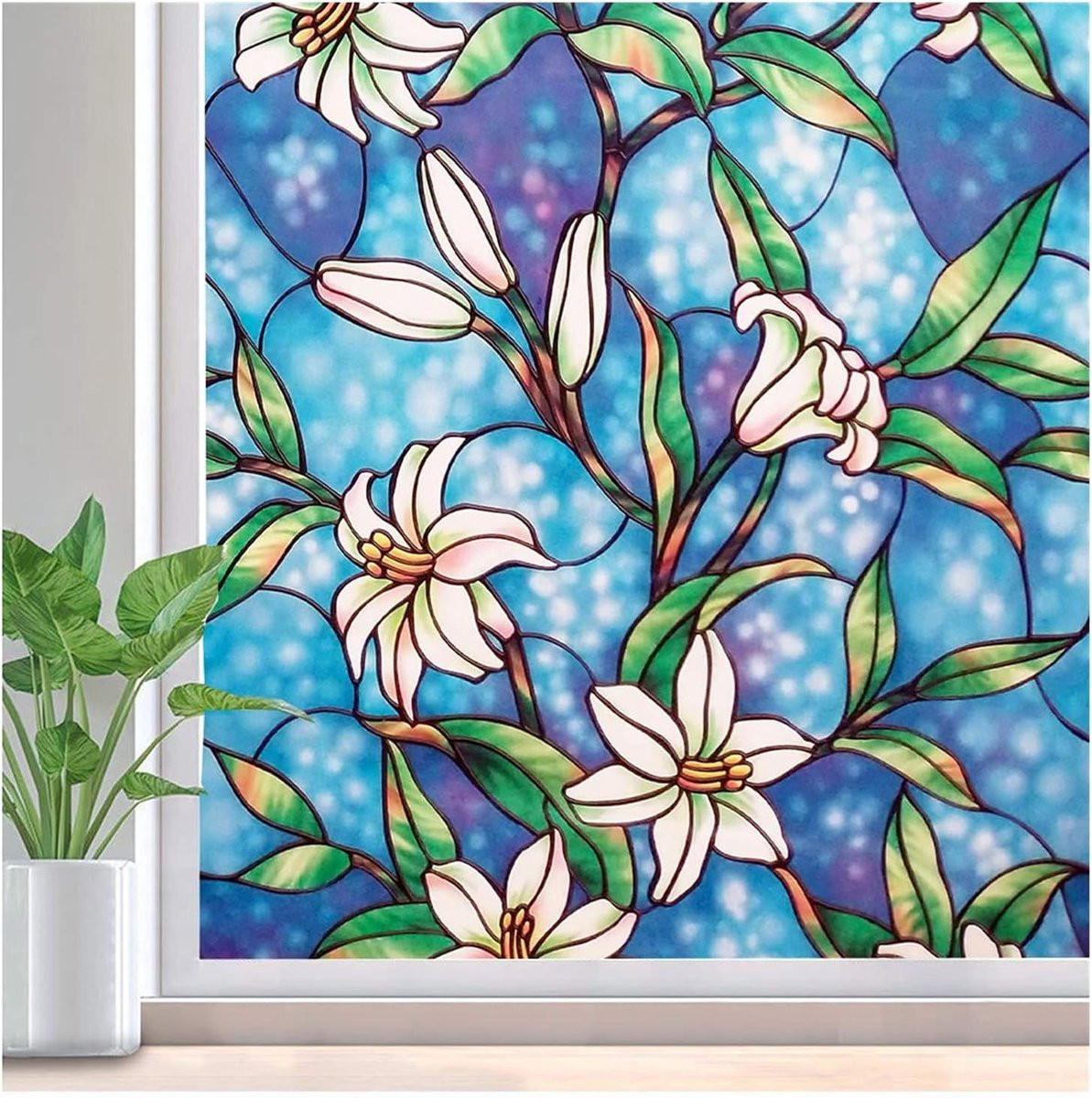 Raamfolie met bloemenpatroon voor privacy en decoratie, gekleurd, 30 x 200 cm