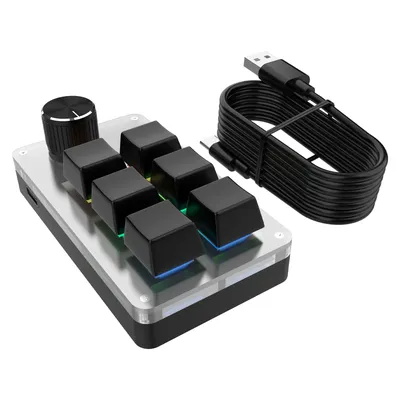 Mini Custom Programming Keyboard, 6 Keys 1 Knob RGB Programming, Macro Gaming Knob Keypads, USB Mechanical Keyboard black