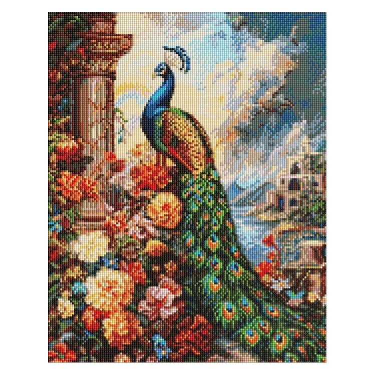 Ideyka Diamond Painting mit Rahmen Antiker Pfau 40 x 50 cm (AMO20273)