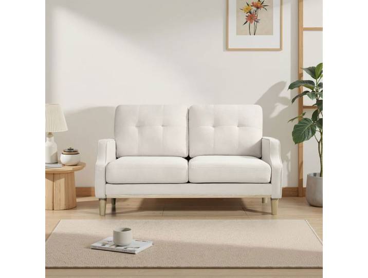 Canapé deux places - Scandinave Moderne - Beige - Tissu imperméable - Prise USB - Pieds bois