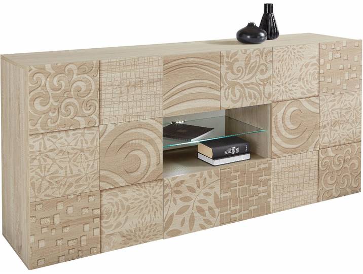 Sideboard HOME AFFAIRE Miro , braun (eichefarben sägerau mit siebdruck), Sideboards, Sideboard, Breite 181 cm mit dekorativem Siebdruck