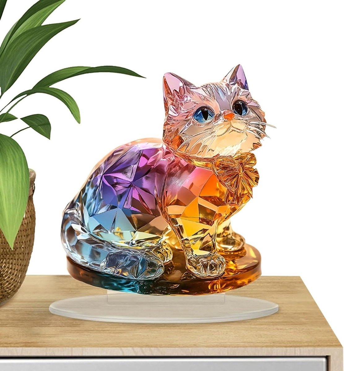Kleurrijk acryl kat ornament voor op een tafelblad