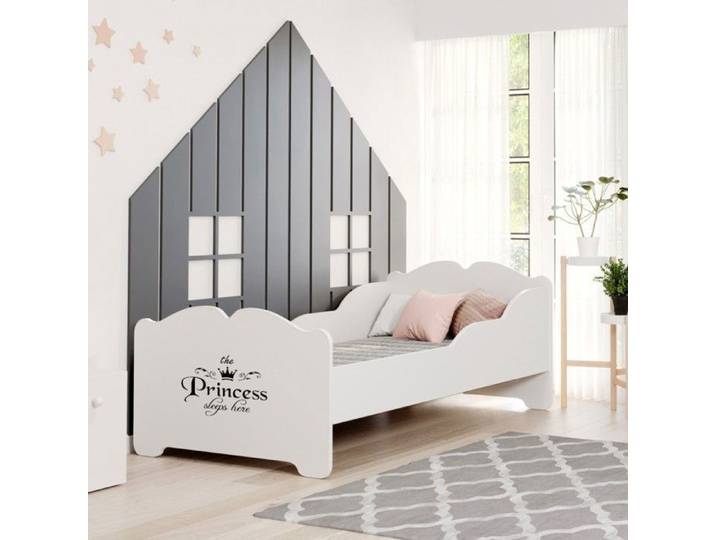 Lit enfant ANNA 160x80 blanc avec sommier matelas avec l'inscription PRINCESSE ENDORMIE