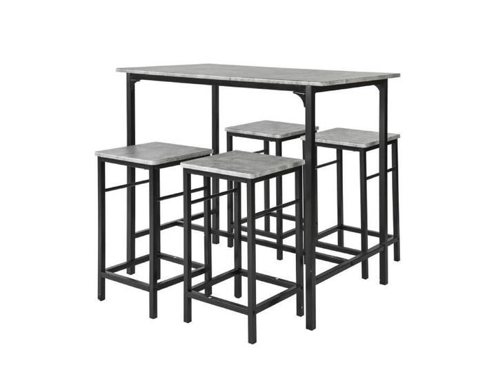 SoBuy Ensemble Table de Bar 1 Table + 4 Tabourets Table Haute Mange-Debout Cuisine Salle à Manger Salon Gris 100x60x87 cm