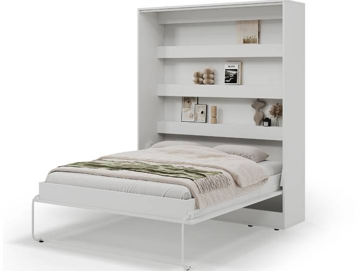 Lit Escamotable Vertical Divo – Armoire Lit 2 Places Avec Bibliothèque Intégrée-blanc-160x200