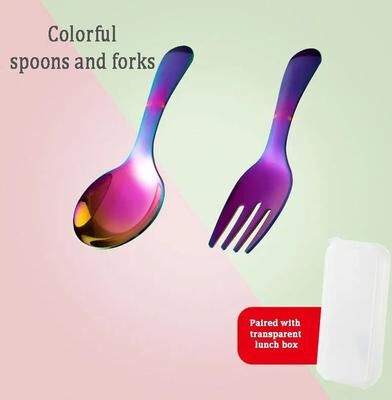 Uplifted Finds Outdoor Tourism 304 Stainless Steel Portable Tableware Children Tableware Spoon And Fork Combination dazzling Colors