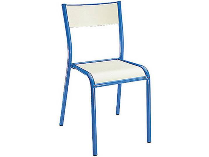 Chaise scolaire multiplis stratifié Sable - Pieds métal Bleu