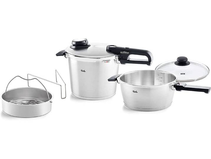 Fissler Schnellkochtopf Fissler Vitavit® premium Schnellkochtopf-Set, 5-teilig, Edelstahl 18/10 (5-tlg), Verriegelungsanzeige, Einstellbares Abdampfen, Einstellbare Kochstufen