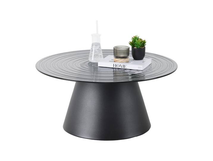 Couchtisch 80/37 cm rund Grau, Schwarz Metall, Glas